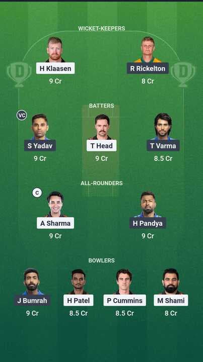 IPL 2025 - SRH vs MI: Dream11 Team